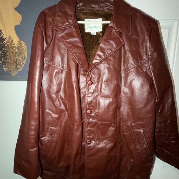 Gino Leathers Men’s Brown Leather Overcoat w/ Removable Fur Inside